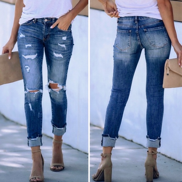 Kancan | Universal Mid Rise Distressed Skinny Jeans Dark Wash - Picture 3 of 14